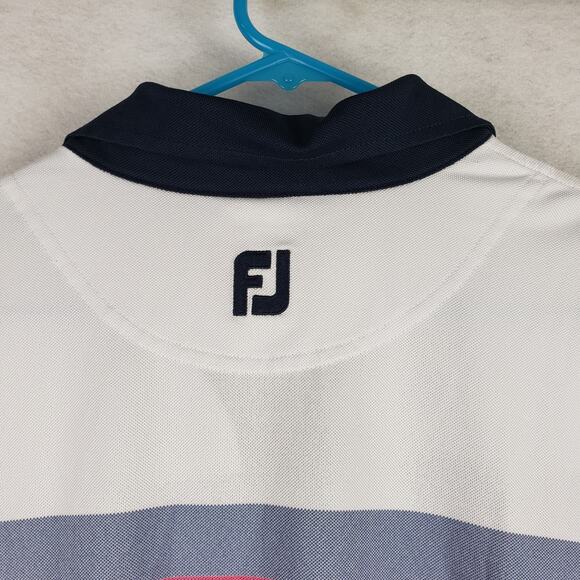 FootJoy Mens L Short Sleeve Golf Polo Retro Colorblock Stripe Langdon Farms Club - Picture 10 of 10